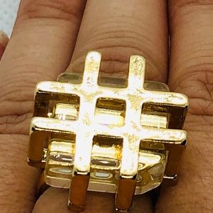 Gold Hashtag Double Band Cocktail Statement Ring #